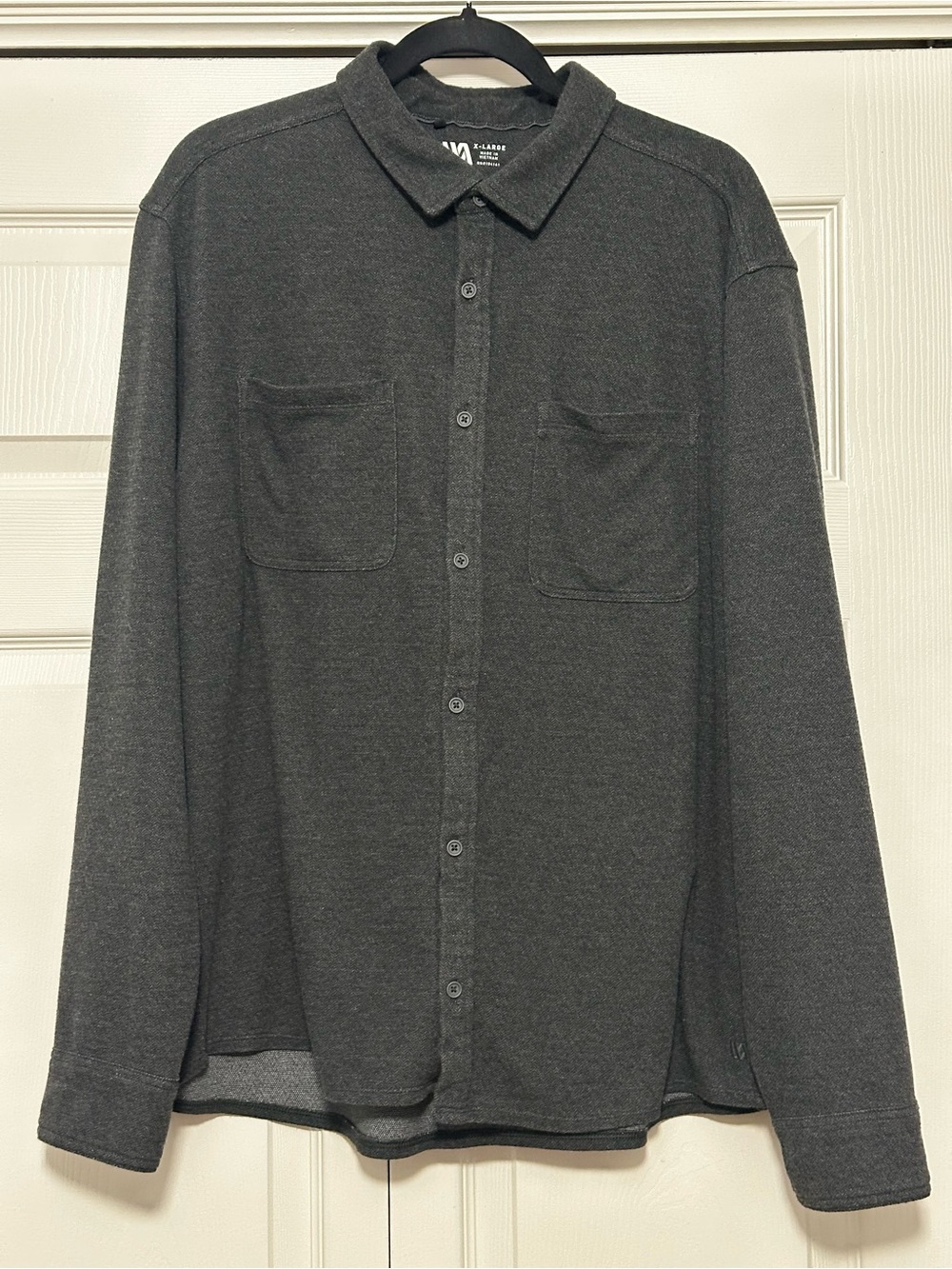 VRST Men's Long Sleeve Textured Knit Button Down Shirt Gray Herringbone Size XL